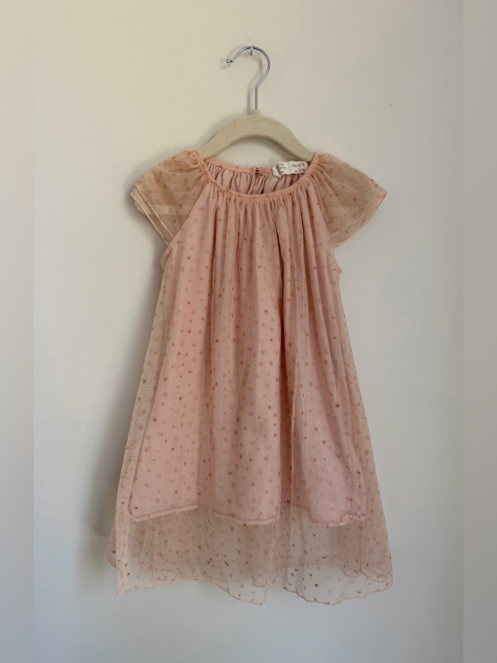 Zara Girls Pink & Gold Star Layered Tulle Dress (Size 3/4)